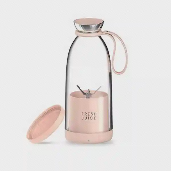 مخلوطکن ۵۰۰ میلیلیتری صورتی مخلوطکن Fruit Blender صورتی با بطری شفاف و درپوش جدا کنار پایه
