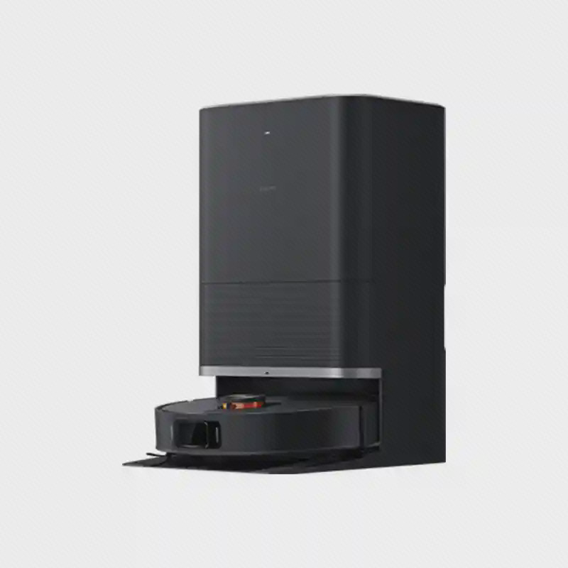 جارو رباتیک Xiaomi X20 Max داخل ایستگاه بلند مشکی از نمای مایل