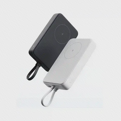 دو پاوربانک مغناطیسی Xiaomi WPB1007MI سفید و مشکی با حلقه کابل
