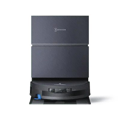 جارو Ecovacs Deebot X12 Pro Omni داخل ایستگاه تیره روی زمینه سبز