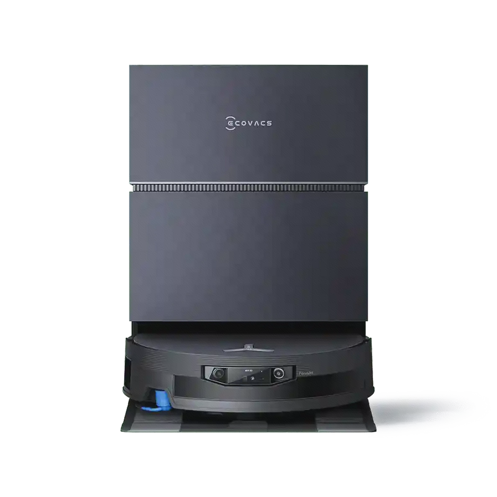 جارو Ecovacs Deebot X12 Pro Omni داخل ایستگاه تیره روی زمینه سبز