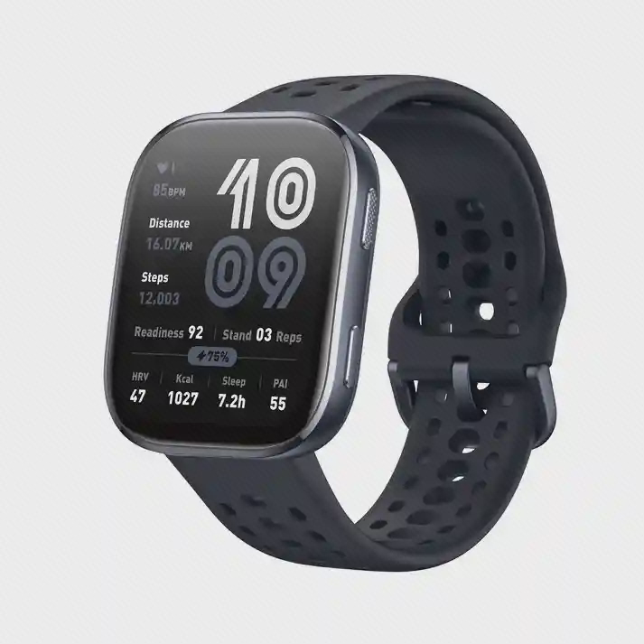 ساعت Amazfit Bip 6 مشکی ساعت Amazfit Bip 6 با قاب و بند مشکی و صفحه اطلاعات ورزشی