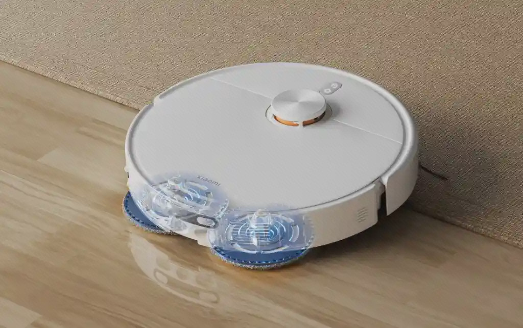 نمای تیکشی کنار دیوار Xiaomi H50 جاروی سفید Xiaomi H50 کنار دیوار با دو تی گرد و افکت آبی نمایشی تیکشی