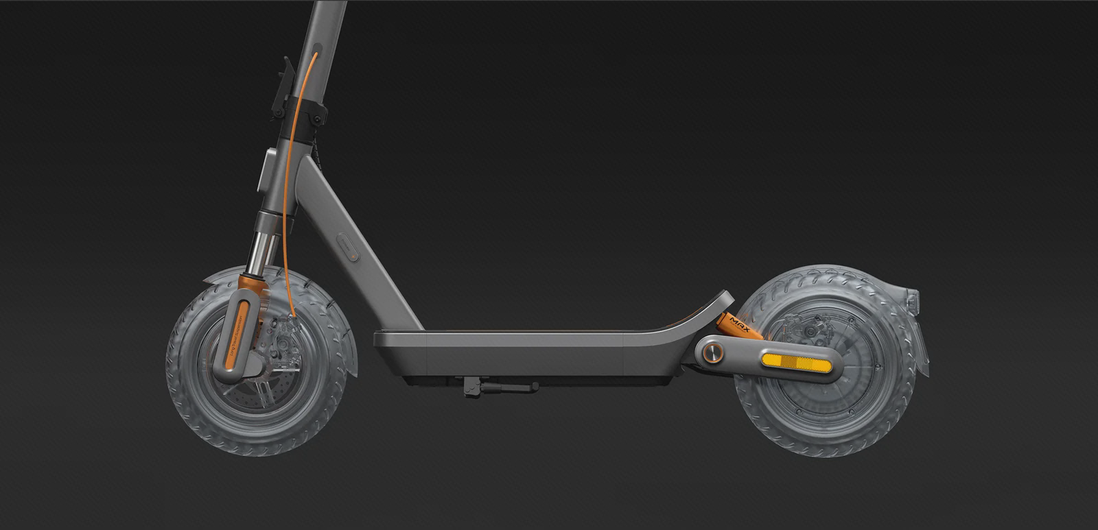 نمای فنی چرخ‌ها، ترمزهای دیسکی و سامانه تعلیق Xiaomi Scooter 6 Max