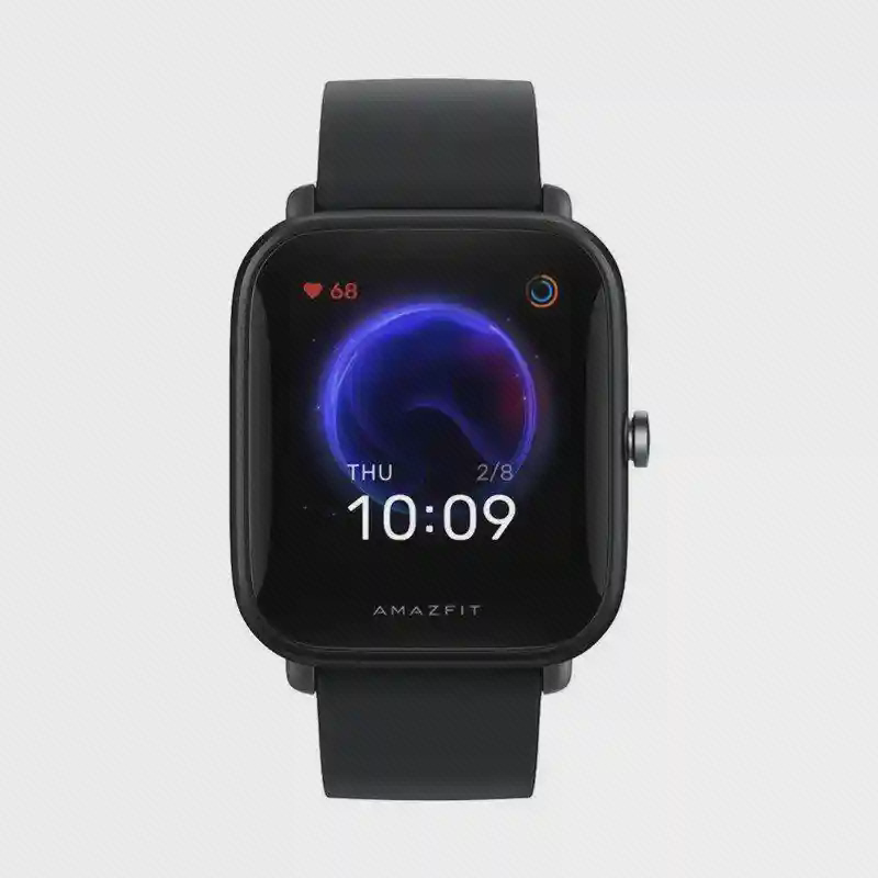 Amazfit Bip U مشکی با صفحهٔ مستطیلی و واچ‌فیس آبی