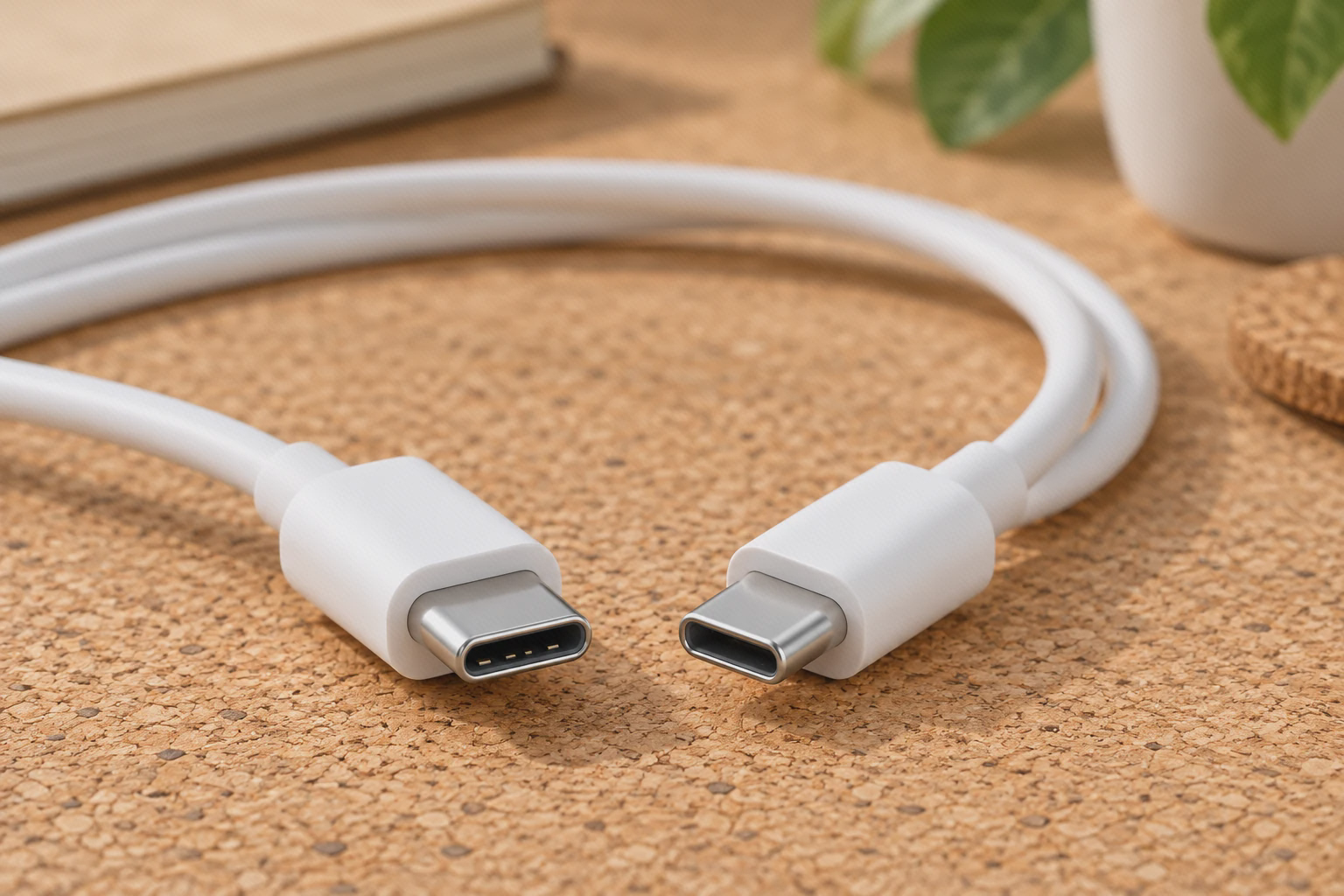 نمای نزدیک کابل تایپ سی به تایپ سی شیائومی دو سر USB-C کابل سفید یکونیممتری شیائومی