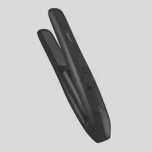 اتو موی مشکی YueLi HS-523BK در حالت باز با دو صفحهٔ صاف‌کنندهٔ روبه‌روی هم
