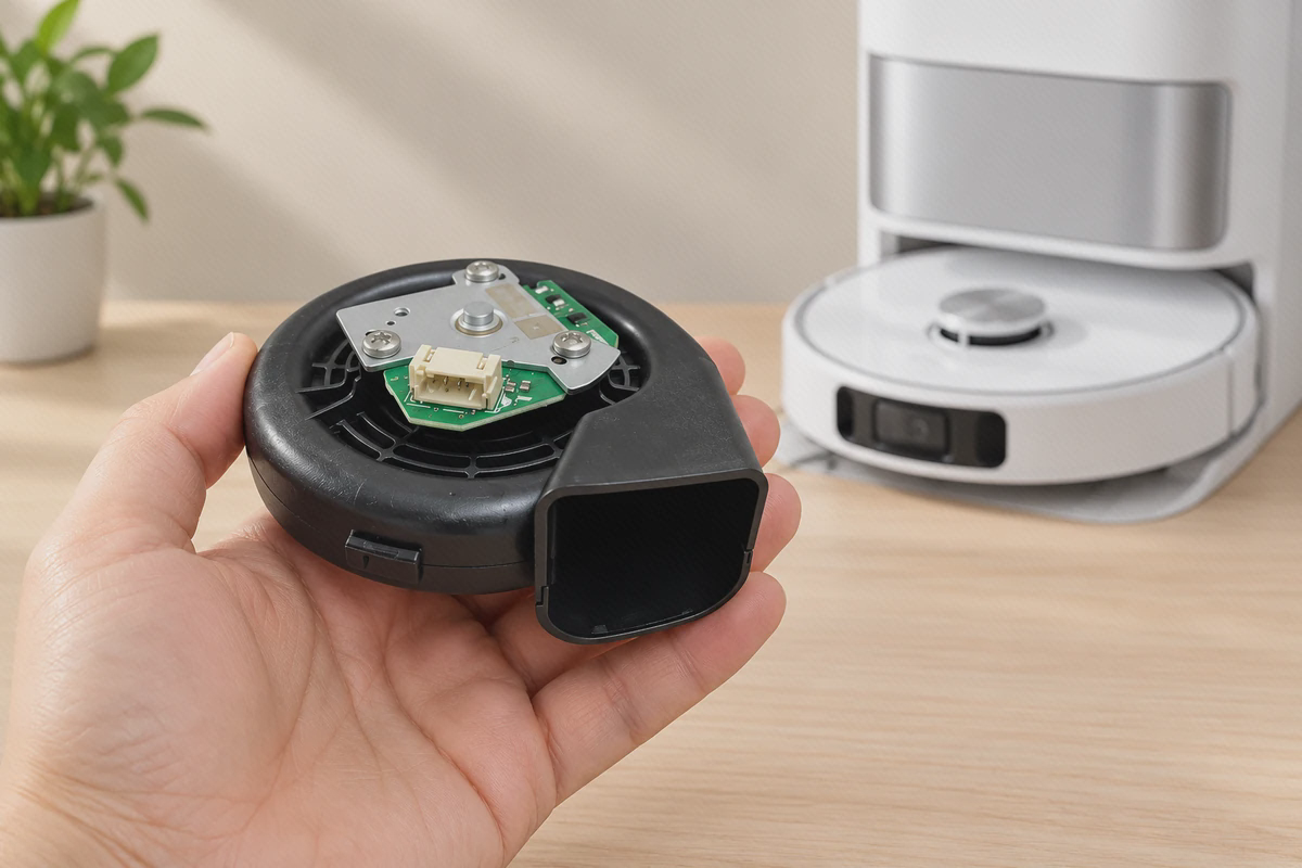 خروجی هوا و اتصال موتور مکش دریم L10s Ultra یک دست موتور مکش L10s Ultra را از سمت خروجی چهارگوش با سوکت روشن و برد سبز نگه داشته