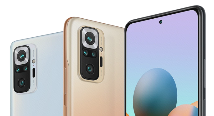 نمای رسمی بخش بالایی نمایشگر Redmi Note 10 Pro با حفرهٔ دوربین در مرکز