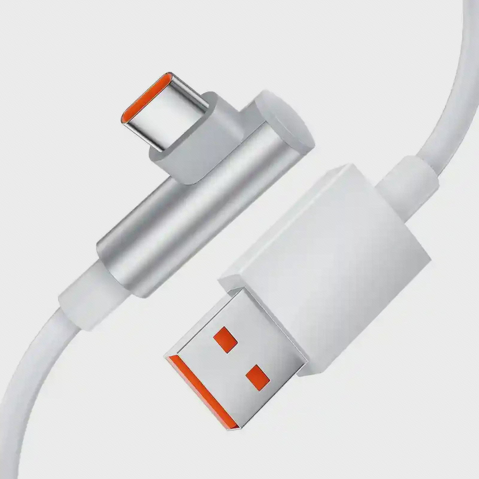سر USB-A و سوکت زاویه‌دار USB-C کابل سفید شیائومی با بخش فلزی