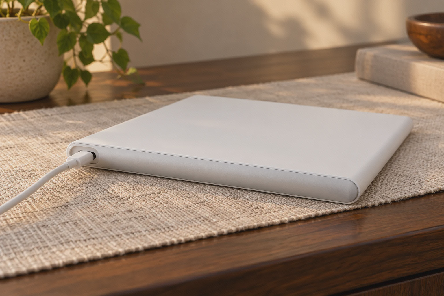 نمای درگاه ورودی برق پد شارژ MDY-12-EE اتصال کابل برق به درگاه USB-C پشت پد شارژ بیسیم شیائومی