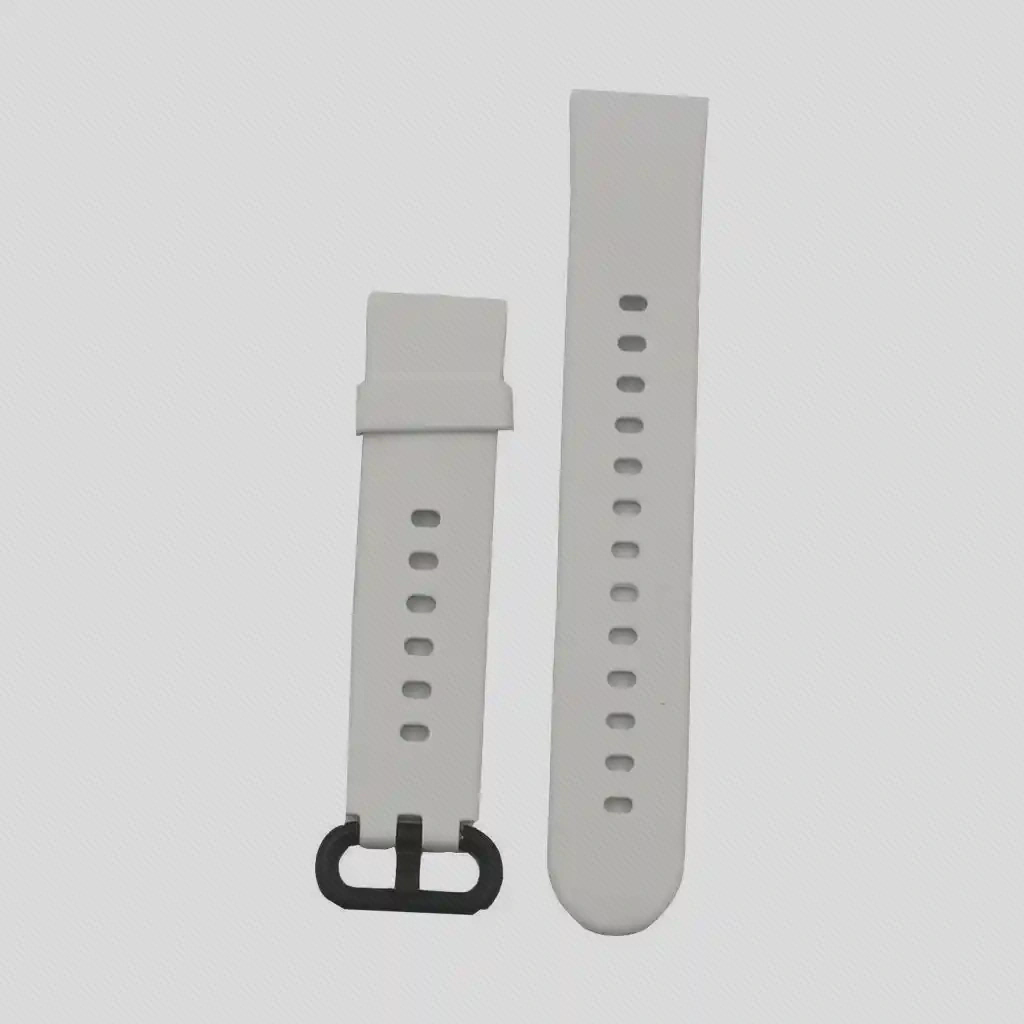 بند دو تکهٔ سفید Mi Watch Lite با سگک، حلقه‌ها و سوراخ‌های تنظیم