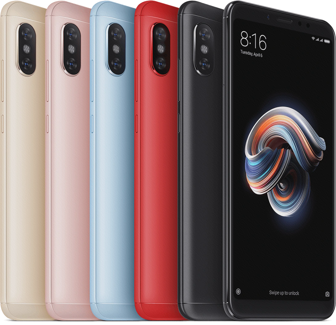 تصویر رسمی گوشی Redmi Note 5 Pro در چند رنگ با نمای پشت و جلوی گوشی