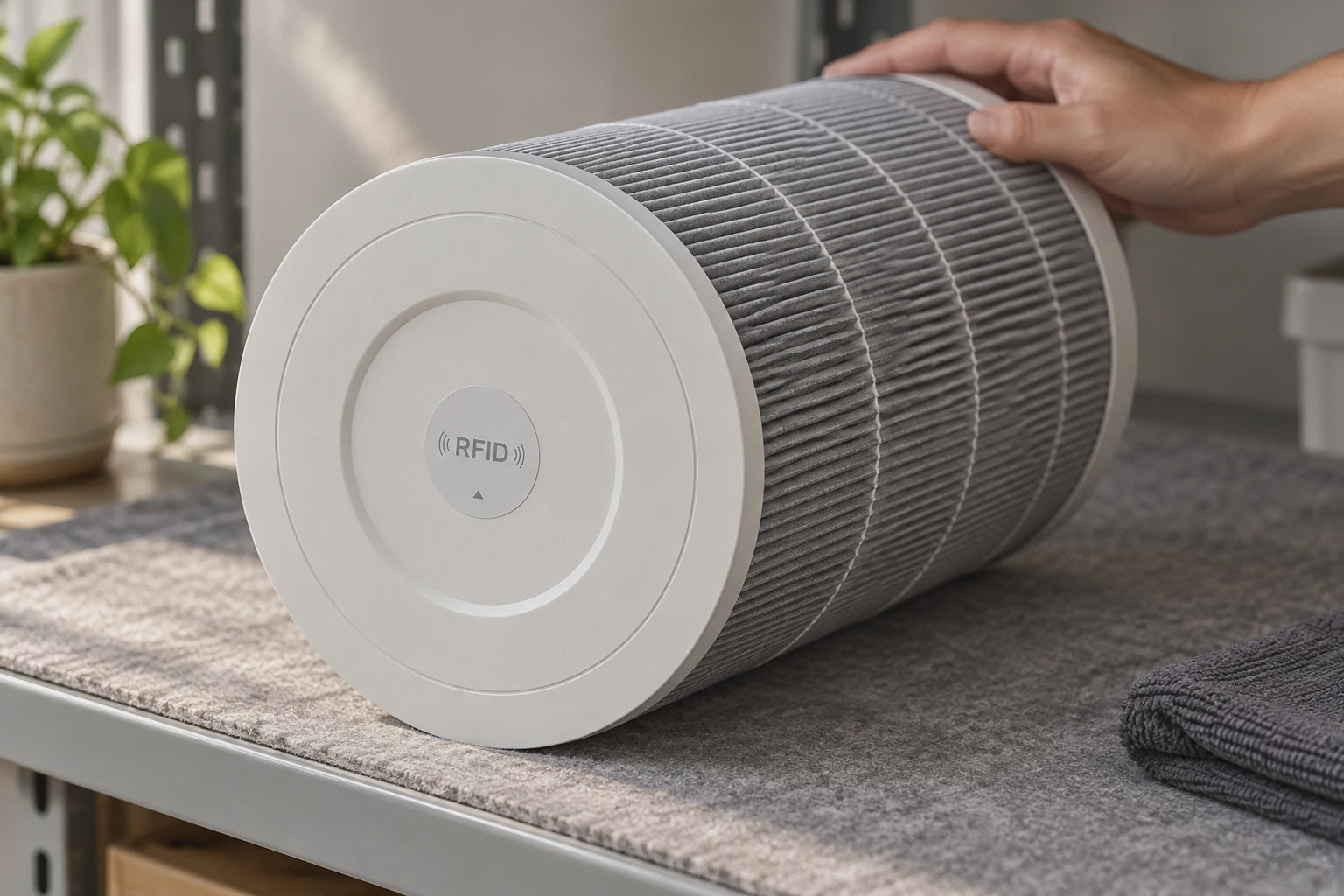 سطح گرد بسته با نشان RFID روی فیلتر خاکستری Pro، با دستی روی قاب انتهایی