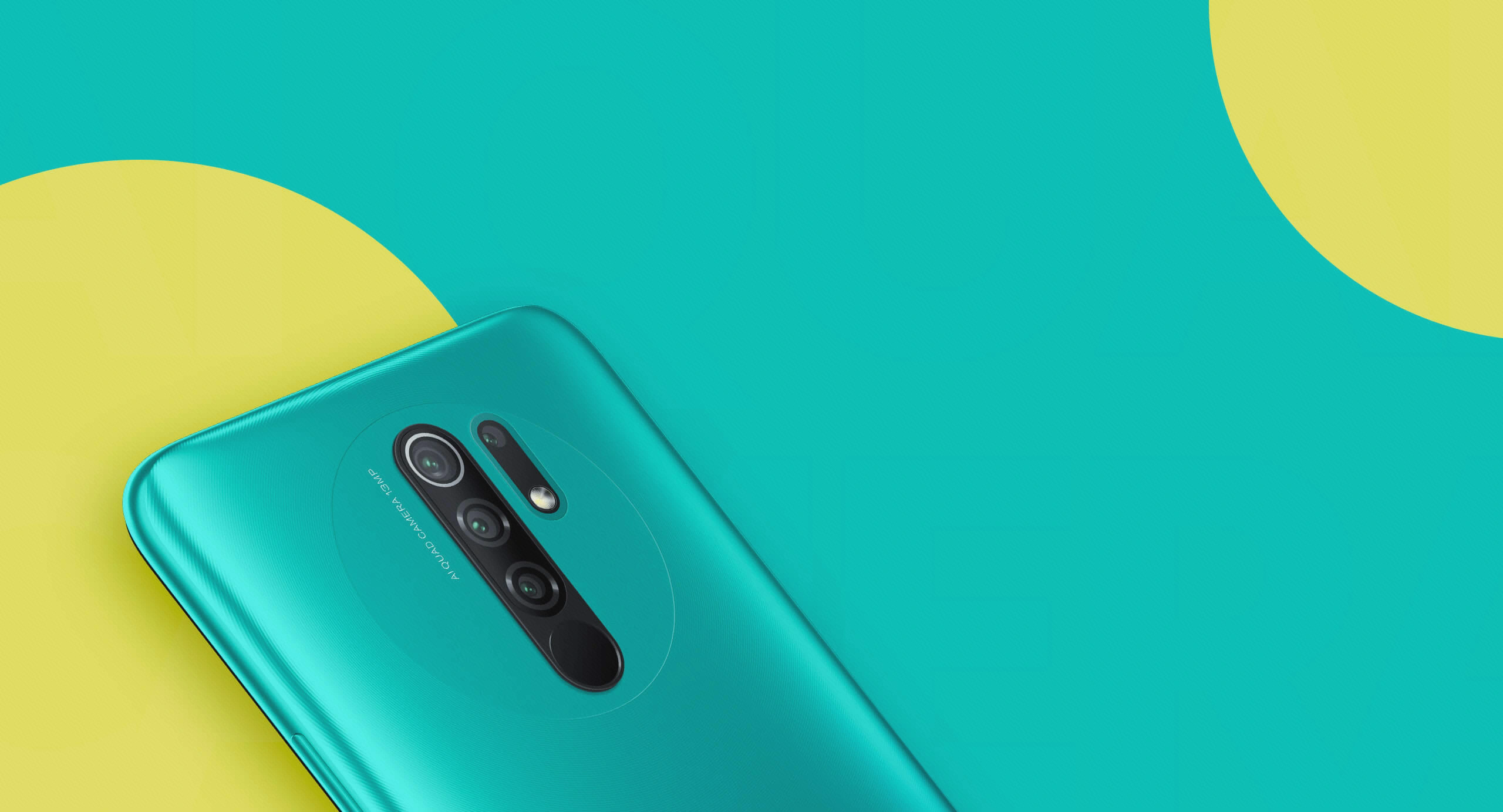 نمای رسمی نزدیک پشت Redmi 9 سبز با چهار دوربین و حسگر اثر انگشت