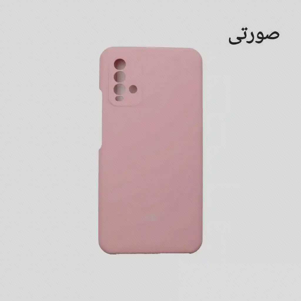 پشت کاور صورتی Redmi 9T با برش‌های دوربین و فلاش در گوشهٔ بالا