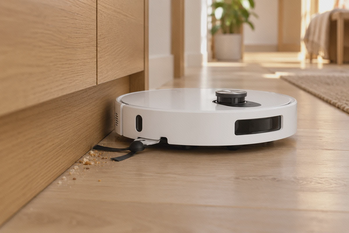 برس کناری Xiaomi 5 برای جمع کردن خردهریز کنار کابینت برس کناری دوشاخه Xiaomi 5 زیر جارو در کنار کابینت چوبی