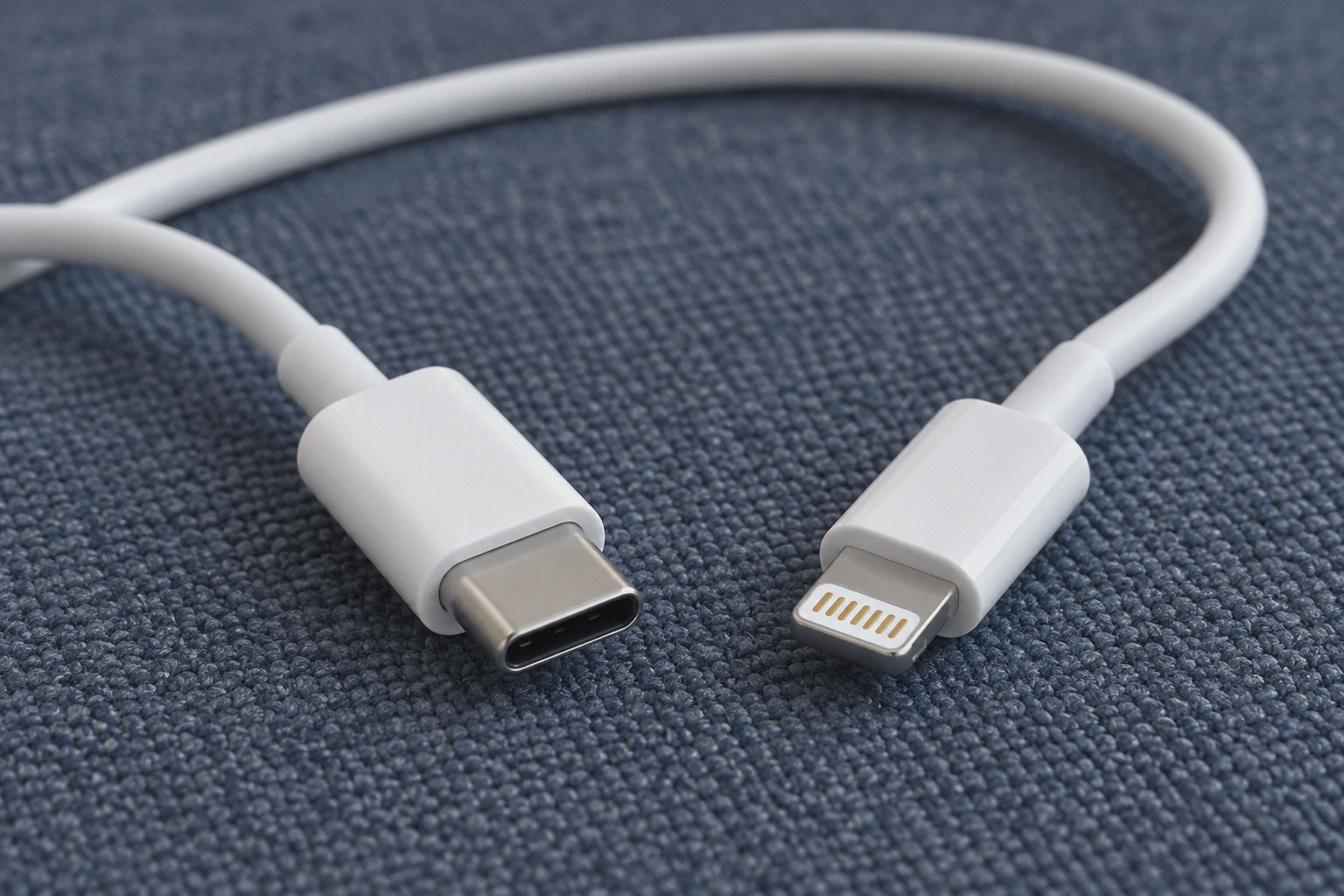نمای نزدیک کابل تایپ سی به لایتنینگ شیائومی دو سر متفاوت USB-C و لایتنینگ کابل سفید یکمتری شیائومی