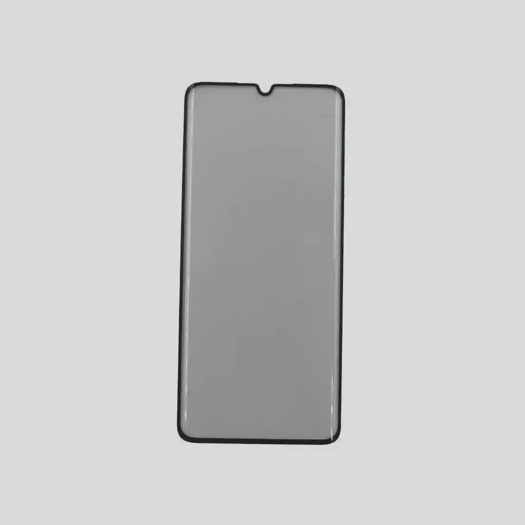 گلس Mi Note 10 Pro با حاشیهٔ مشکی، بخش میانی بدون چاپ و بریدگی کوچک بالا
