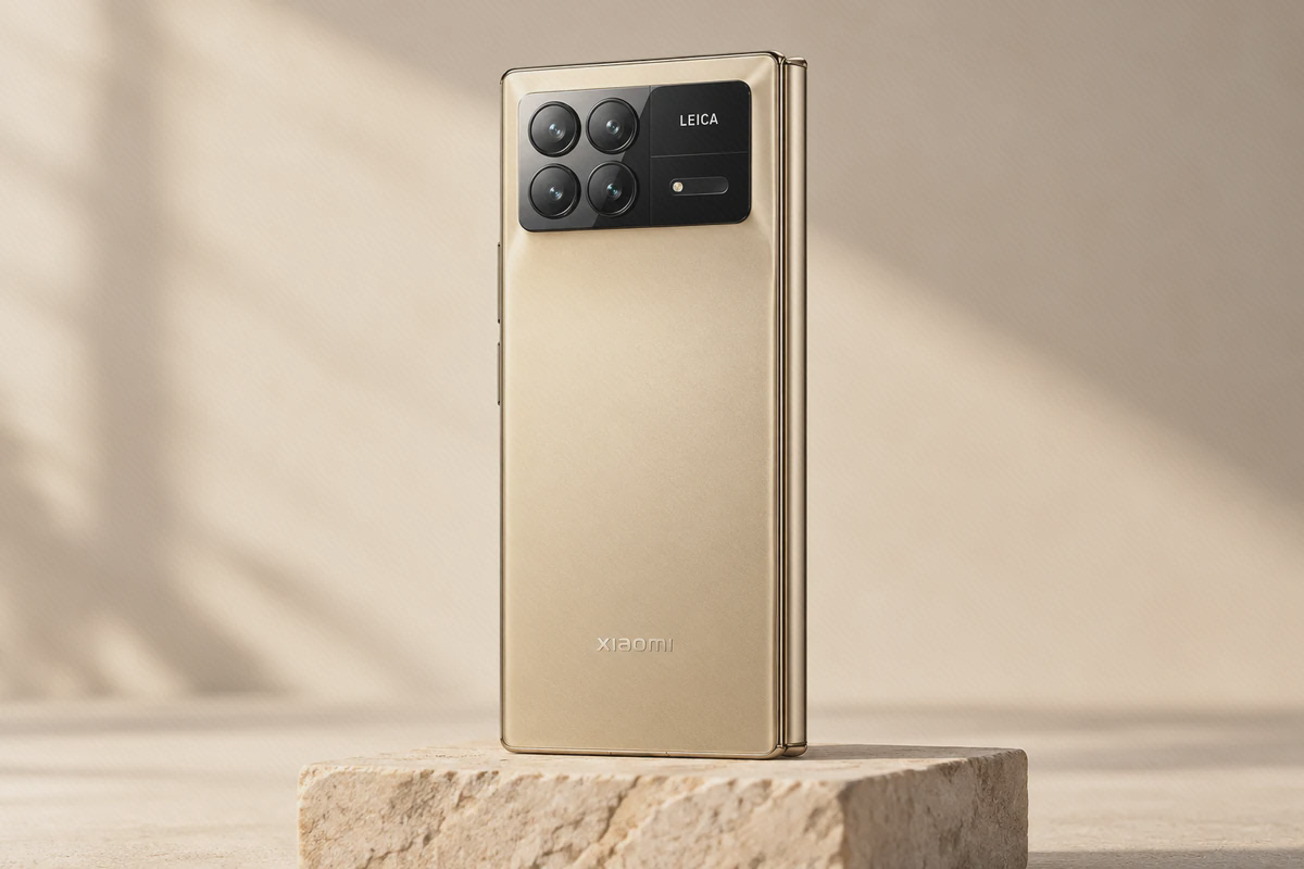 گوشی طلایی Xiaomi MIX Fold 3 در حالت بسته از پشت با دوربین لایکا
