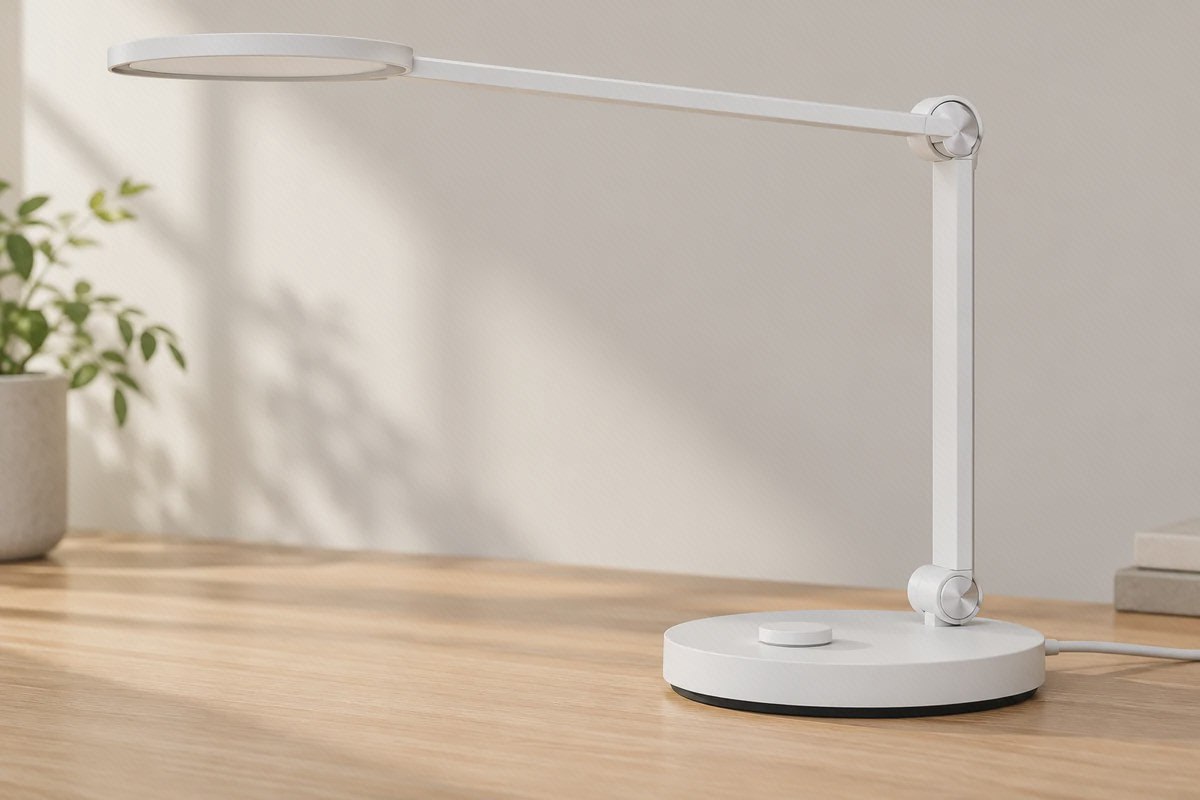 نمای نزدیک پیچ تنظیم و پایهٔ گرد چراغ Mi Smart LED Desk Lamp Pro