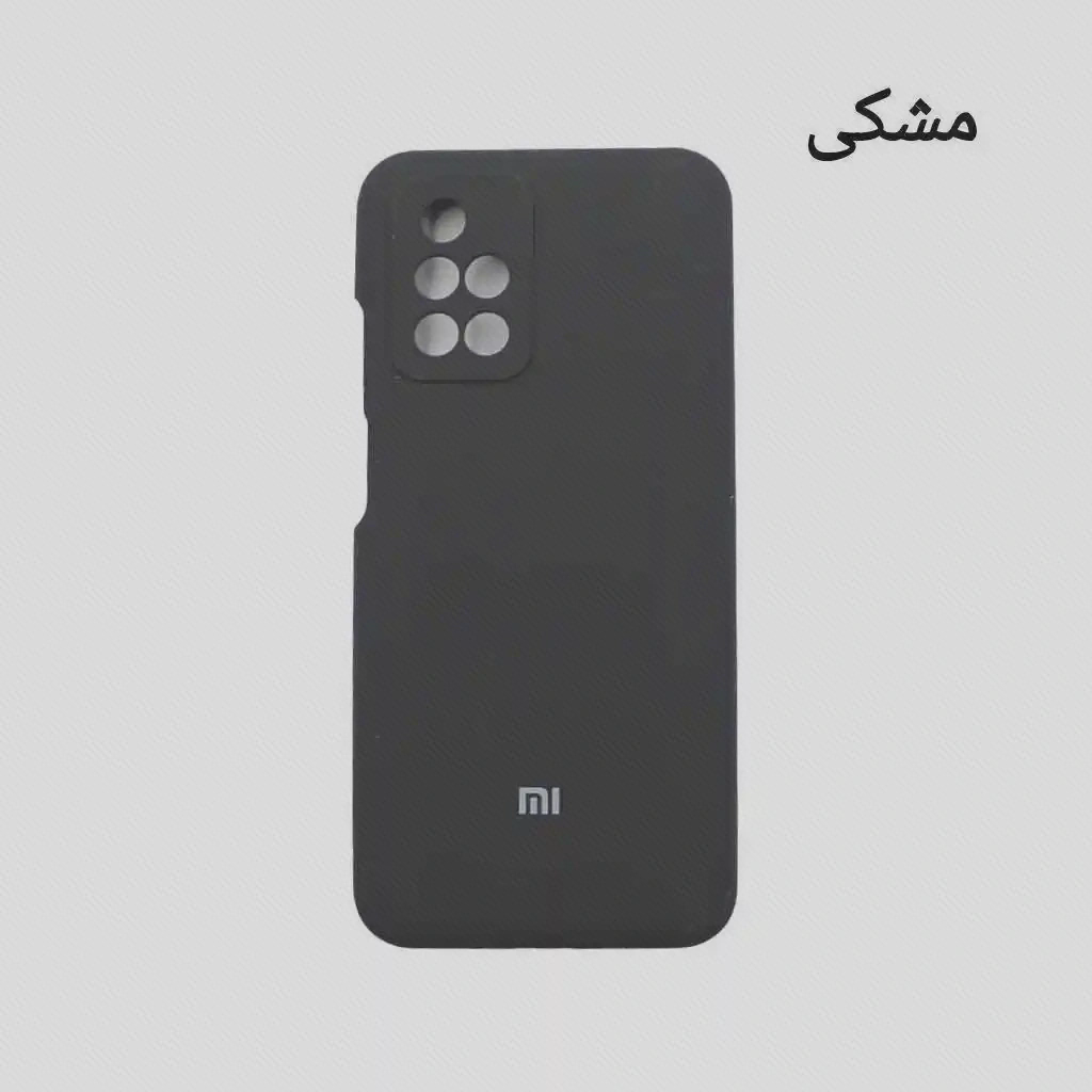 چیدمان برشهای قاب Redmi 10 پشت قاب مشکی Redmi 10 با پنج برش گرد دوربین و فلاش و نشان Mi