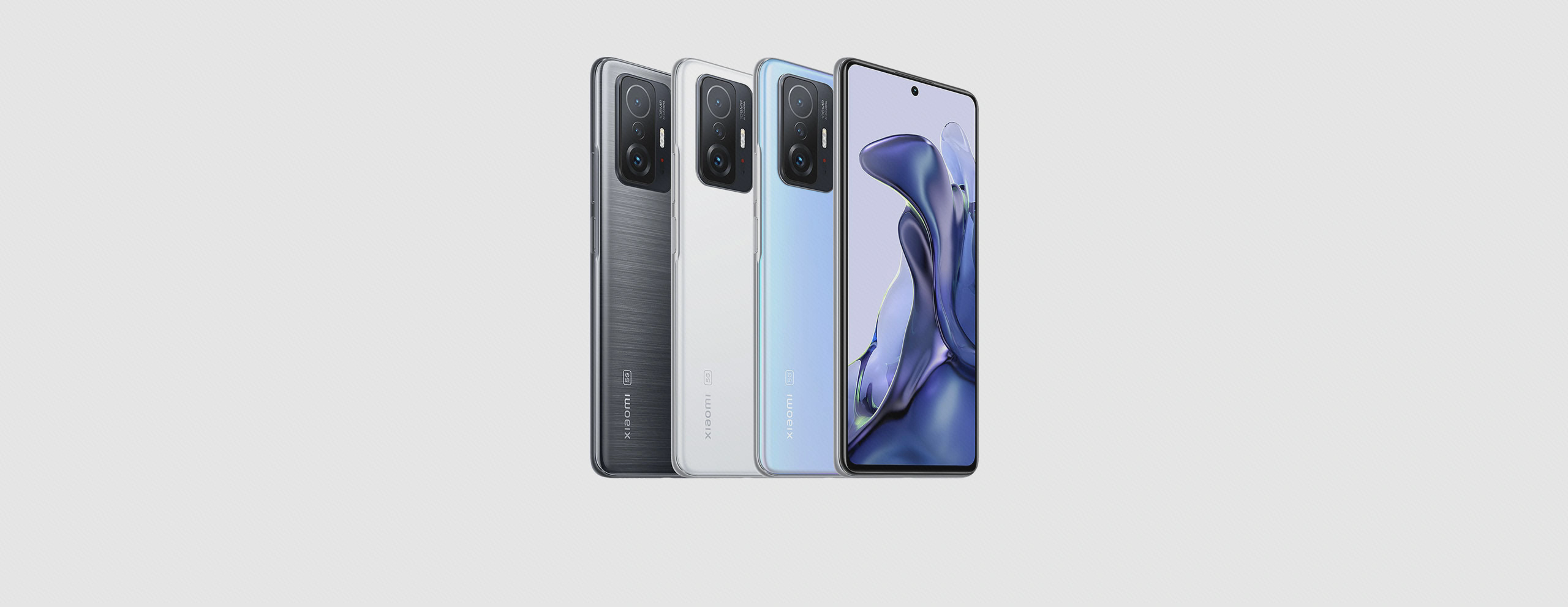 تصویر رسمی جلو و پشت Xiaomi 11T با دوربین سلفی میانی برای شناسایی گوشی