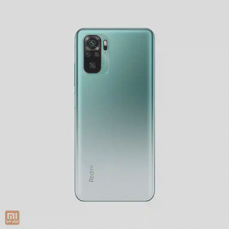 پشت سبز گرادیانی Redmi Note 10 با چهار دوربین و فلاش کنار ماژول