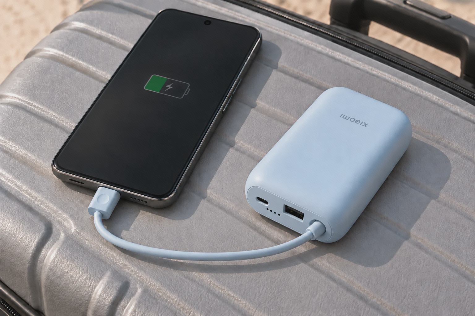 شارژ گوشی USB-C با کابل متصل پاوربانک آبی یخی P15ZM