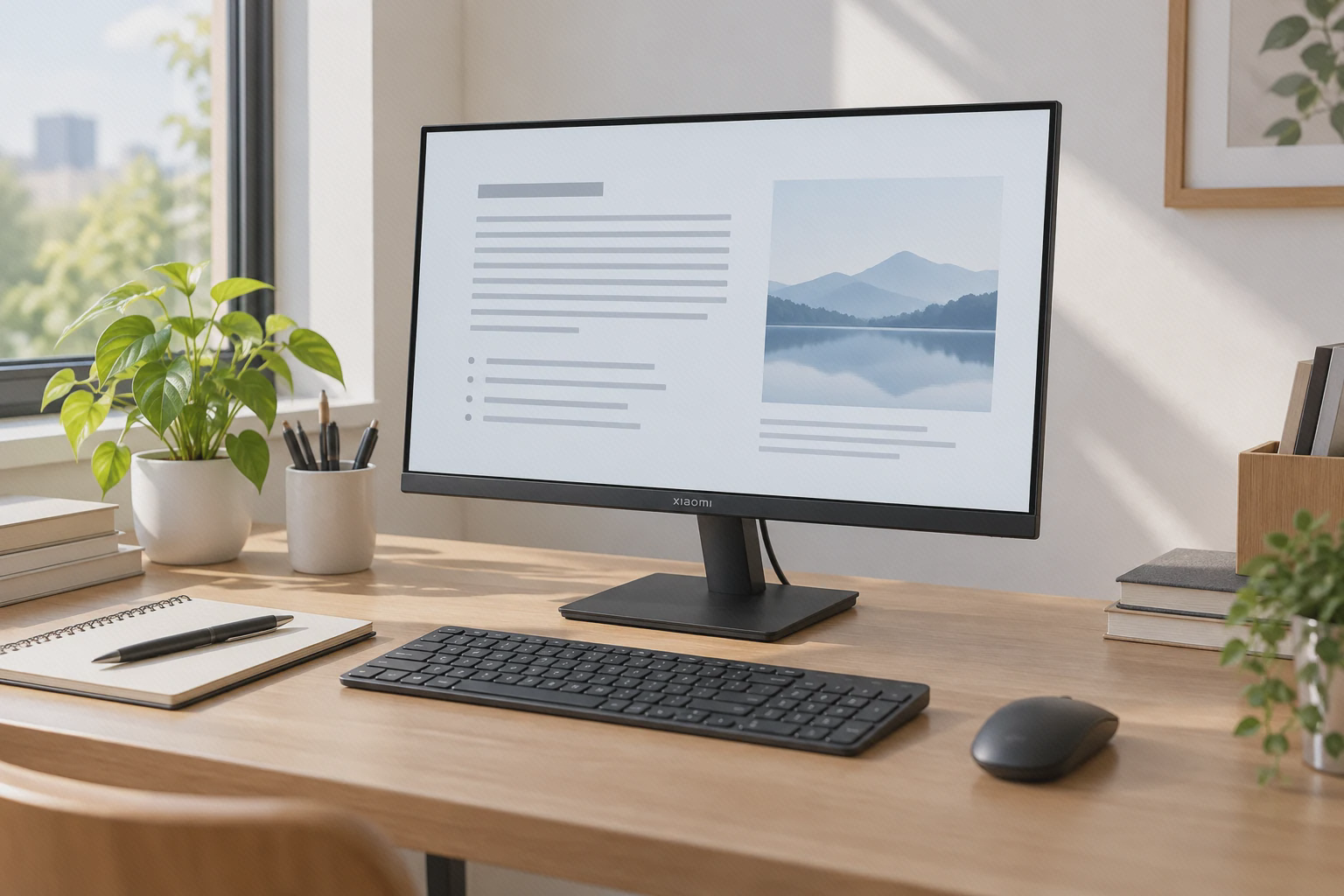مانیتور شیائومی A22i روی میز کوچک مطالعه