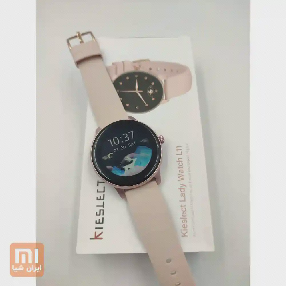 عکس واقعی Kieslect L11 صورتی روی جعبه با نام Lady Watch L11