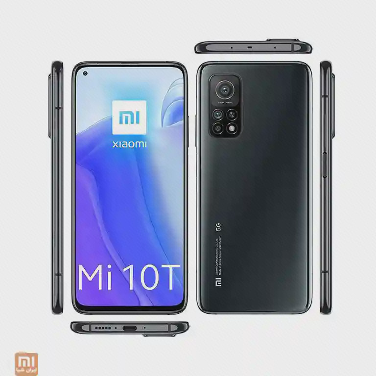 نمای جلو و پشت Mi 10T مشکی همراه لبه‌ها و درگاه USB-C