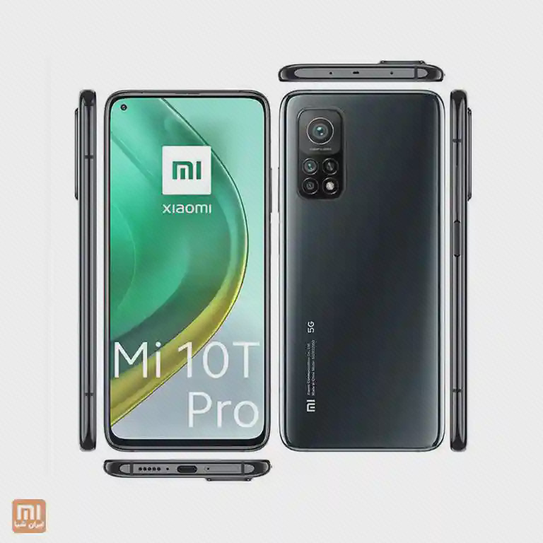تصویر چندجهتهٔ Mi 10T Pro مشکی شامل جلو، پشت و لبه‌ها