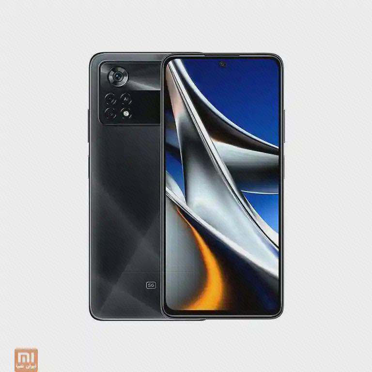 نمای جلو و پشت گوشی مشکی پوکو X4 Pro با نشان 5G