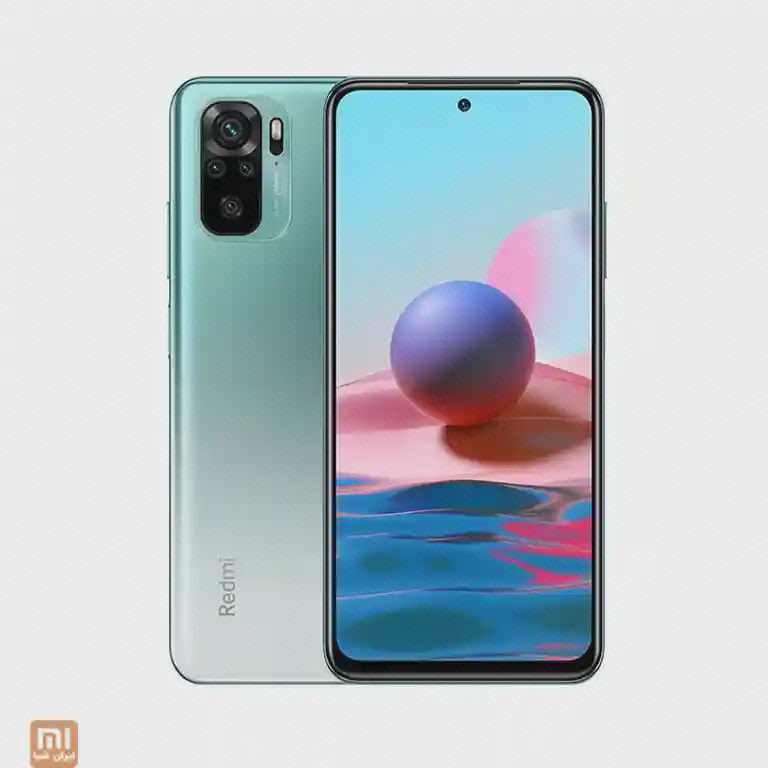 نمای جلو و پشت Redmi Note 10 سبز با ماژول چهار دوربین