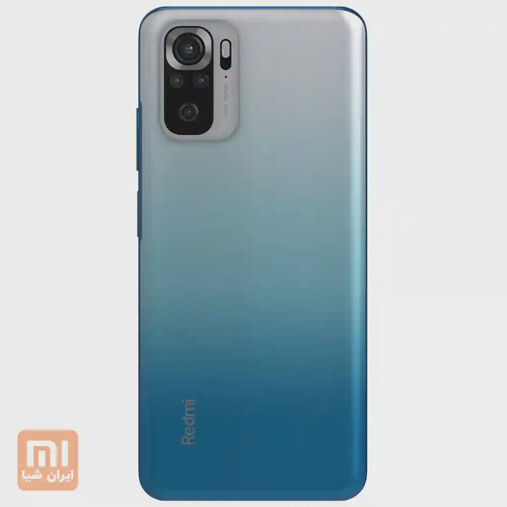 دوربینهای پشت Redmi Note 10S پشت آبی Redmi Note 10S با ماژول دوربین و نشان Redmi در پایین