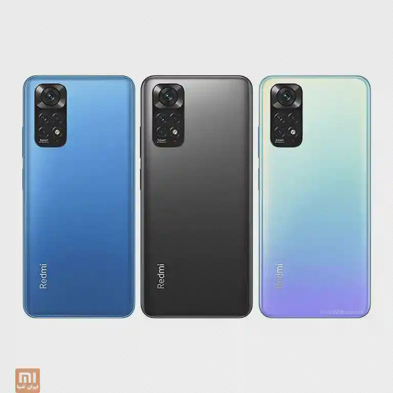 پشت Redmi Note 11 در سه رنگ آبی، تیره و گرادیانی با دوربین مستطیلی