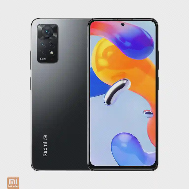 پشت خاکستری و نمایشگر Redmi Note 11 Pro 5G با ماژول سه‌دوربینه