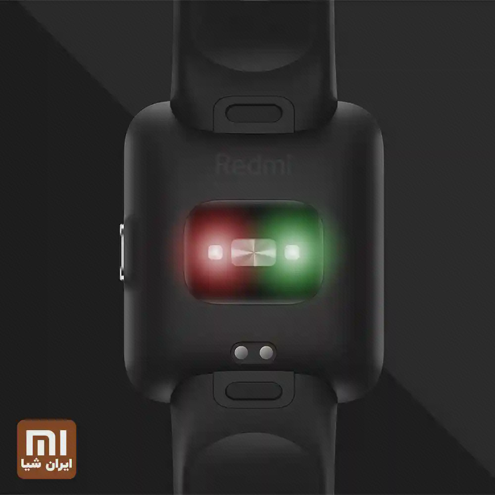 حسگر و کنتاکتهای پشت Redmi Watch 2 Lite نمای پشت Redmi Watch 2 Lite با حسگر نوری و دو کنتاکت شارژ