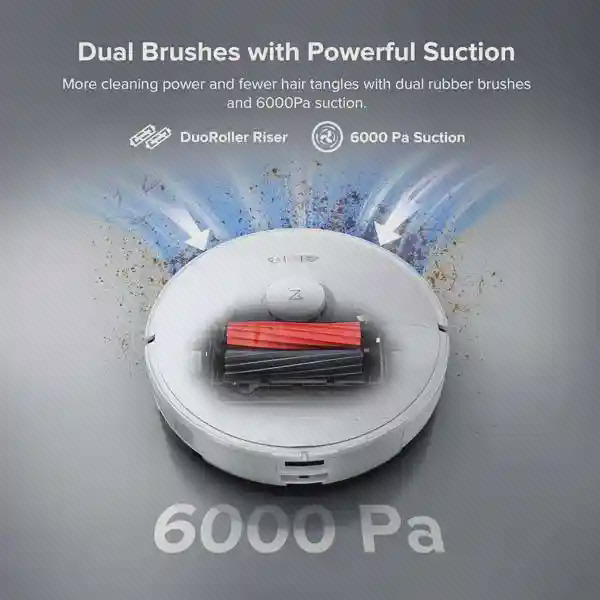 پوستر ربات سفید S8 Pro Ultra با نمایش دو برس قرمز و مشکی