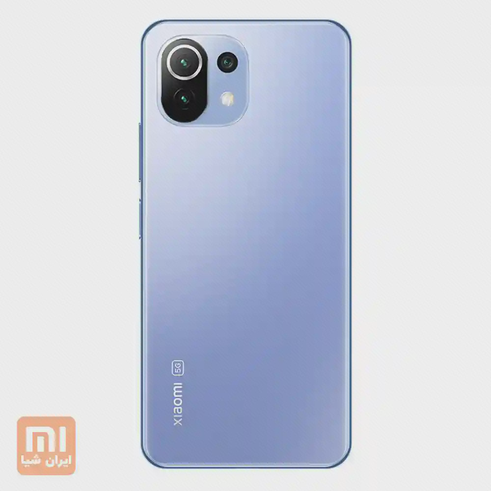 پشت آبی Xiaomi 11 Lite 5G NE با سه دوربین، فلش و نشان 5G پایین بدنه