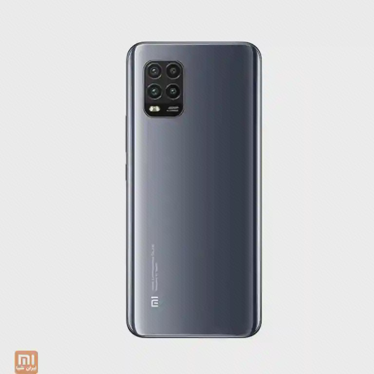 پشت خاکستری Mi 10 Lite با چهار دوربین در بخش چهارگوش گوشهٔ بالا