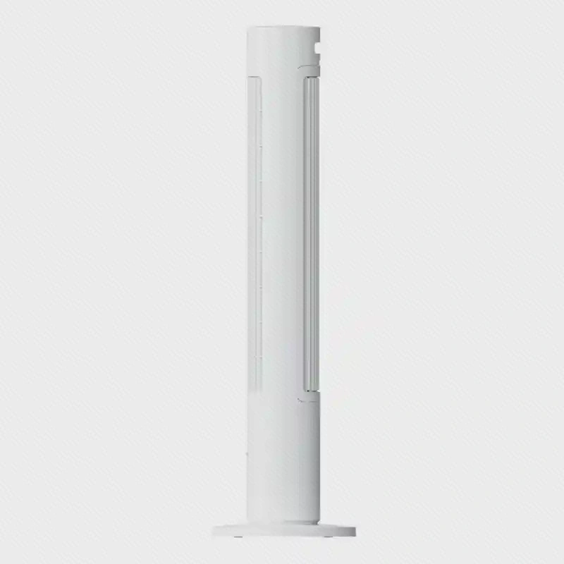 پروفیل بدنه و دستگیرهٔ Tower Fan 2 نمای کنار و بخش پشت پنکهٔ سفید Tower Fan 2 با دستگیرهٔ فرورفته و پایه