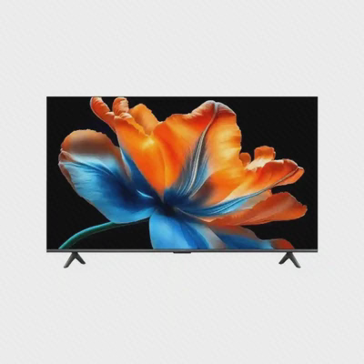 تلویزیون Xiaomi S Mini LED 98 2026 با گل نارنجی و آبی از روبه‌رو